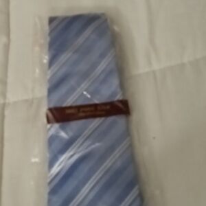 100%Silk Blue white stripped Dress Tie